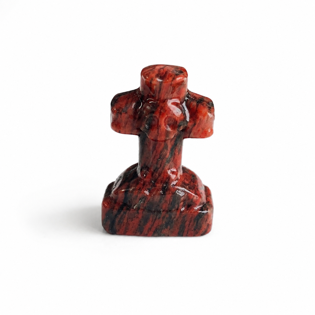 Small multi-material handmade tombstone with a skull and cross crystal carving-C061
