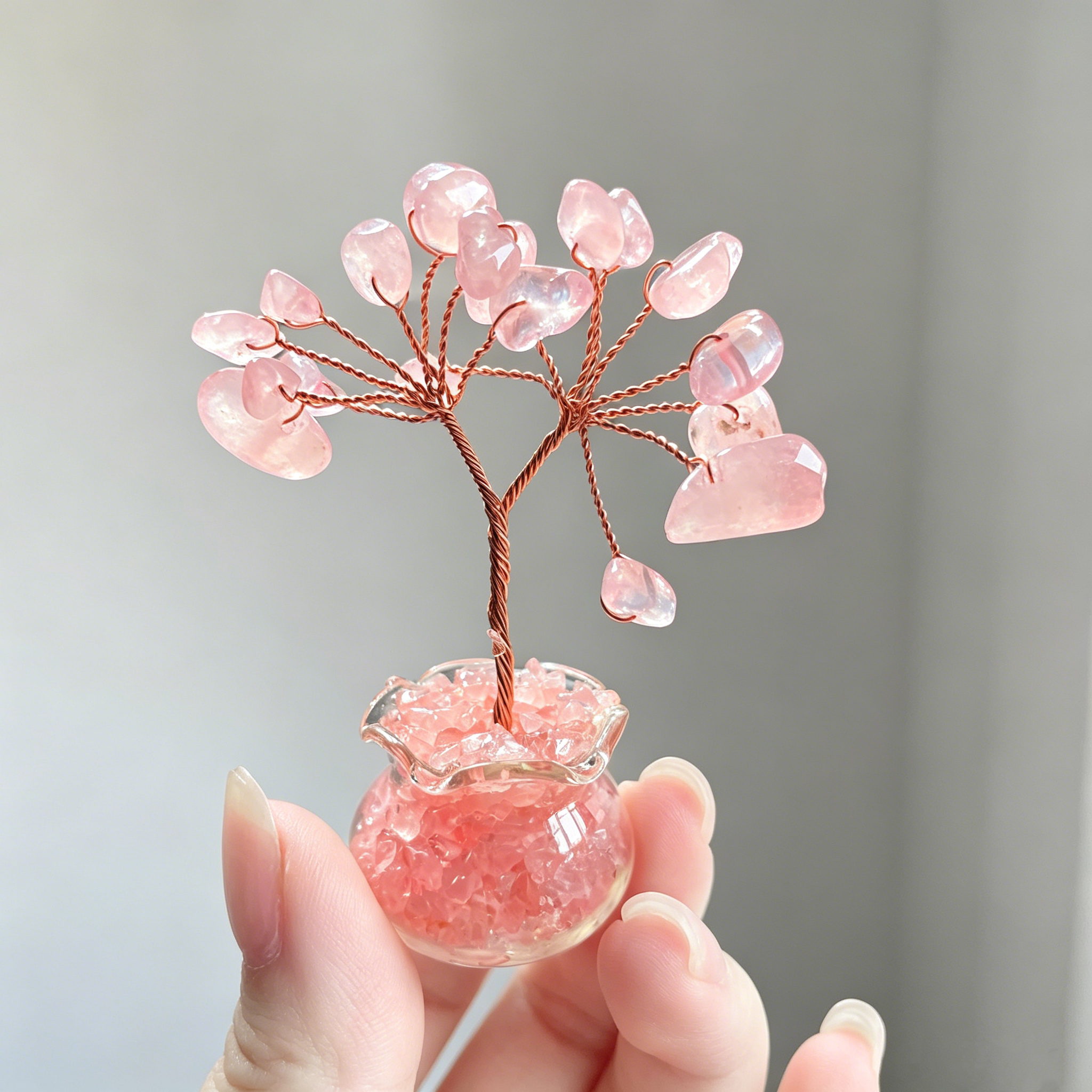 Small Rose quartz amethyst citrine green aventurine chips tree crystal ornament C002