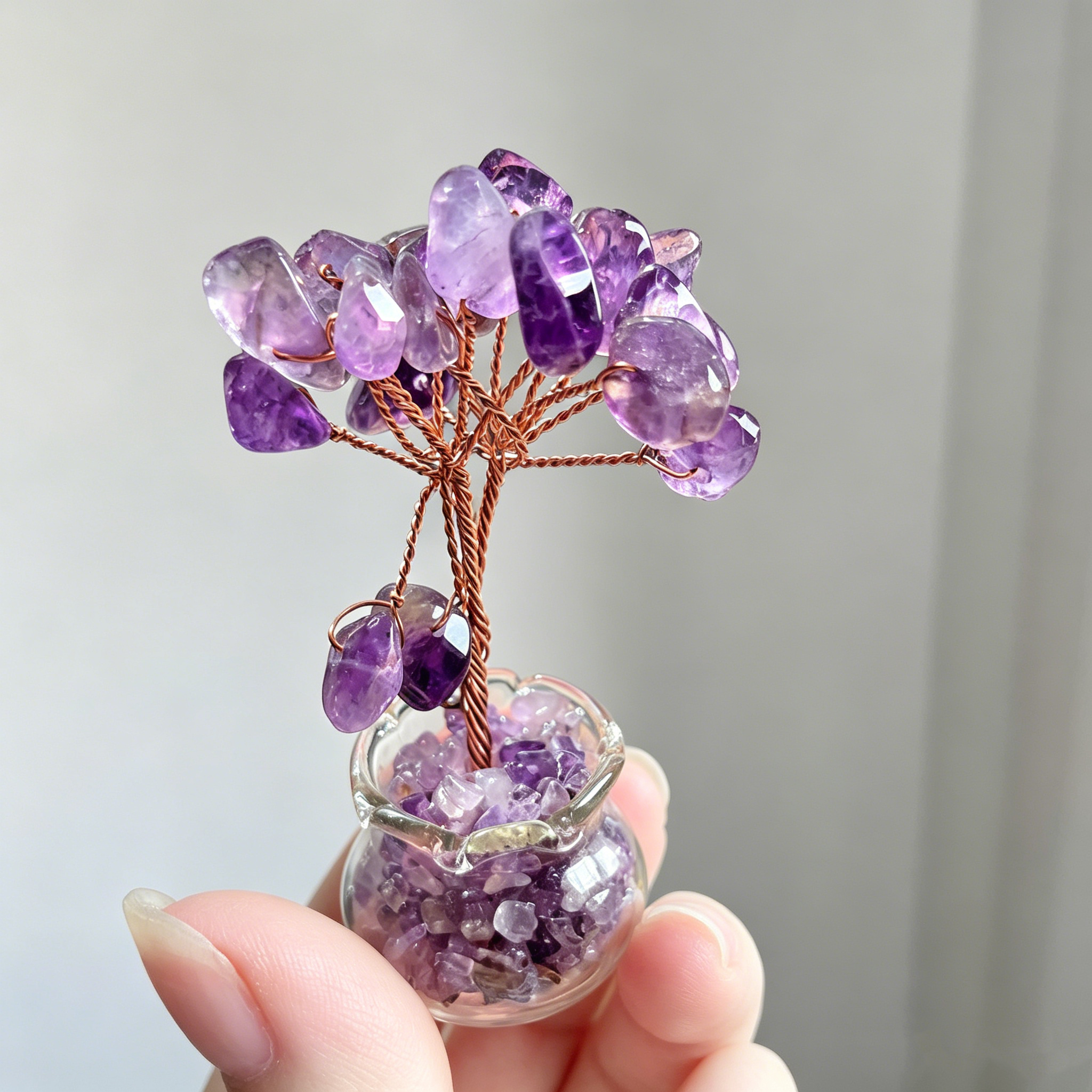 Small Rose quartz amethyst citrine green aventurine chips tree crystal ornament C002
