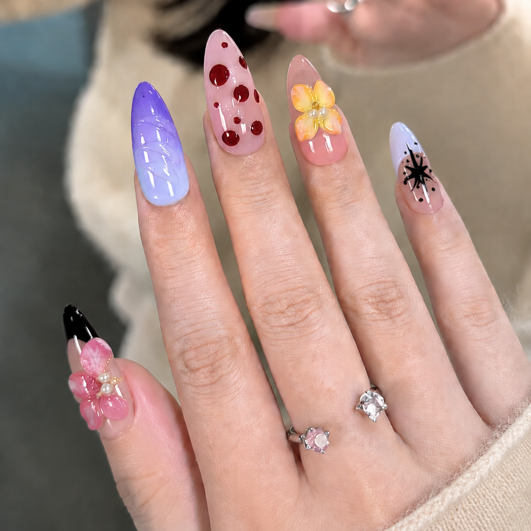 Handmade medium almond nails luxury press-on nails are custom crafted-Bloom & Pop A001