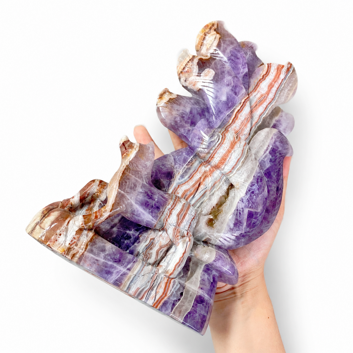 Unique amethyst mixed agate 1pc crystal nine-tailed fox carving-U004
