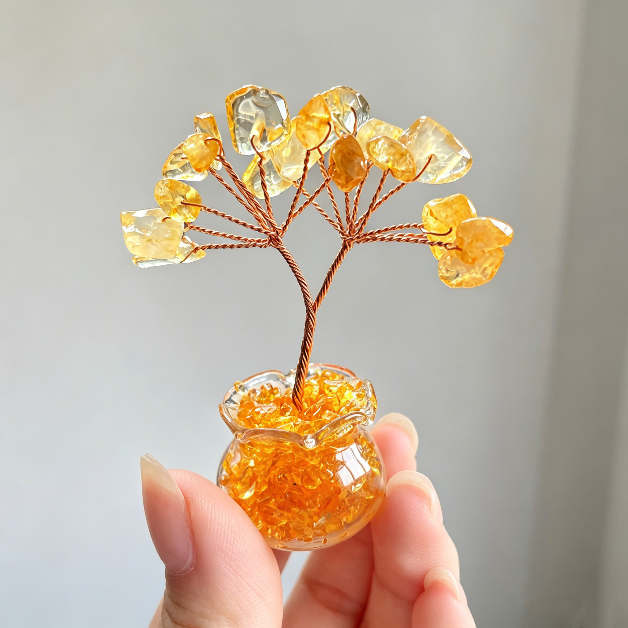 Small Rose quartz amethyst citrine green aventurine chips tree crystal ornament C002