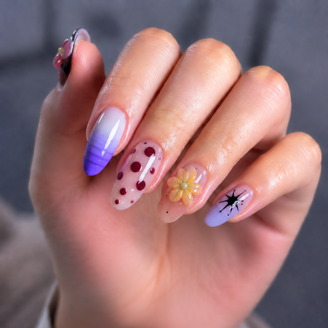 Handmade medium almond nails luxury press-on nails are custom crafted-Bloom & Pop A001