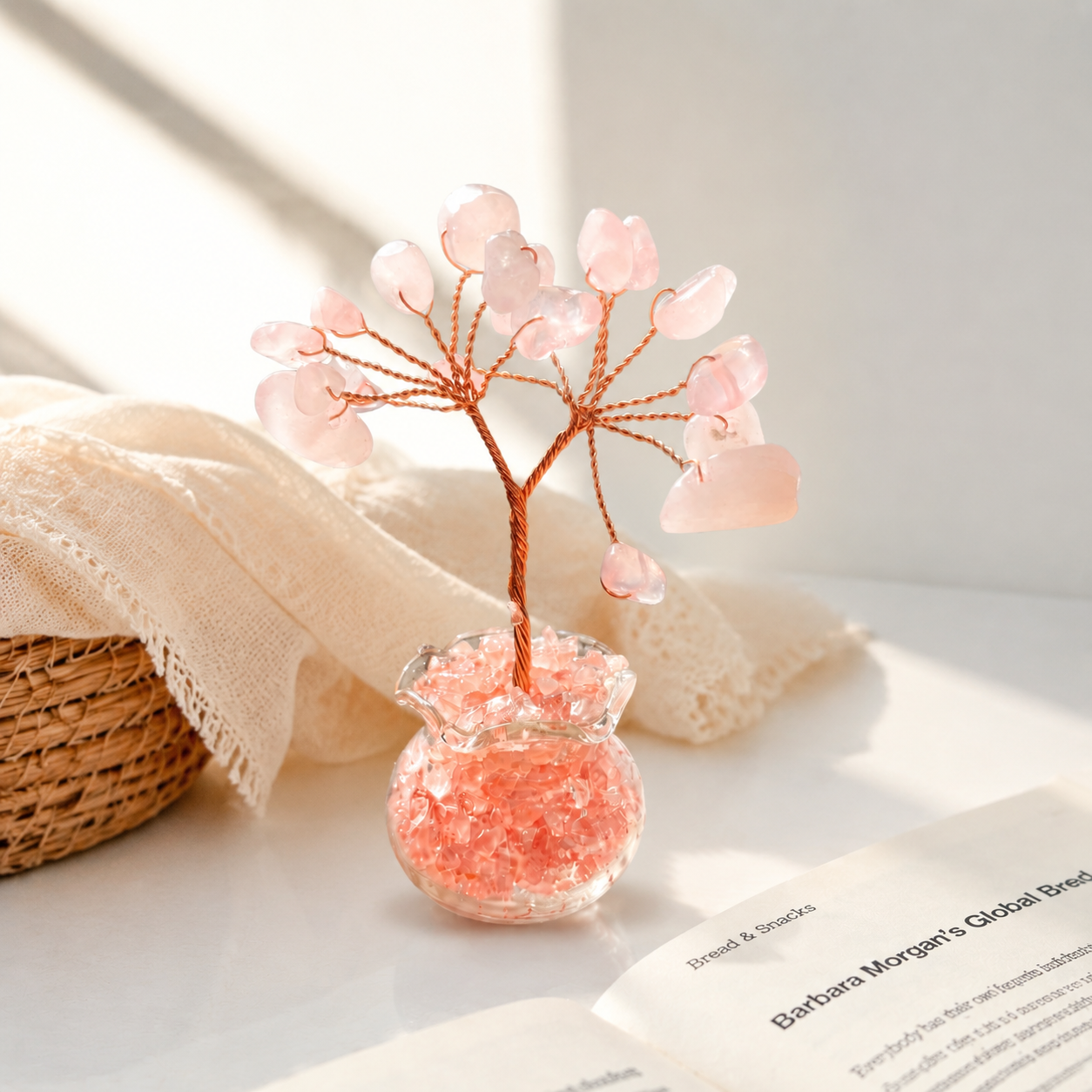Small Rose quartz amethyst citrine green aventurine chips tree crystal ornament C002