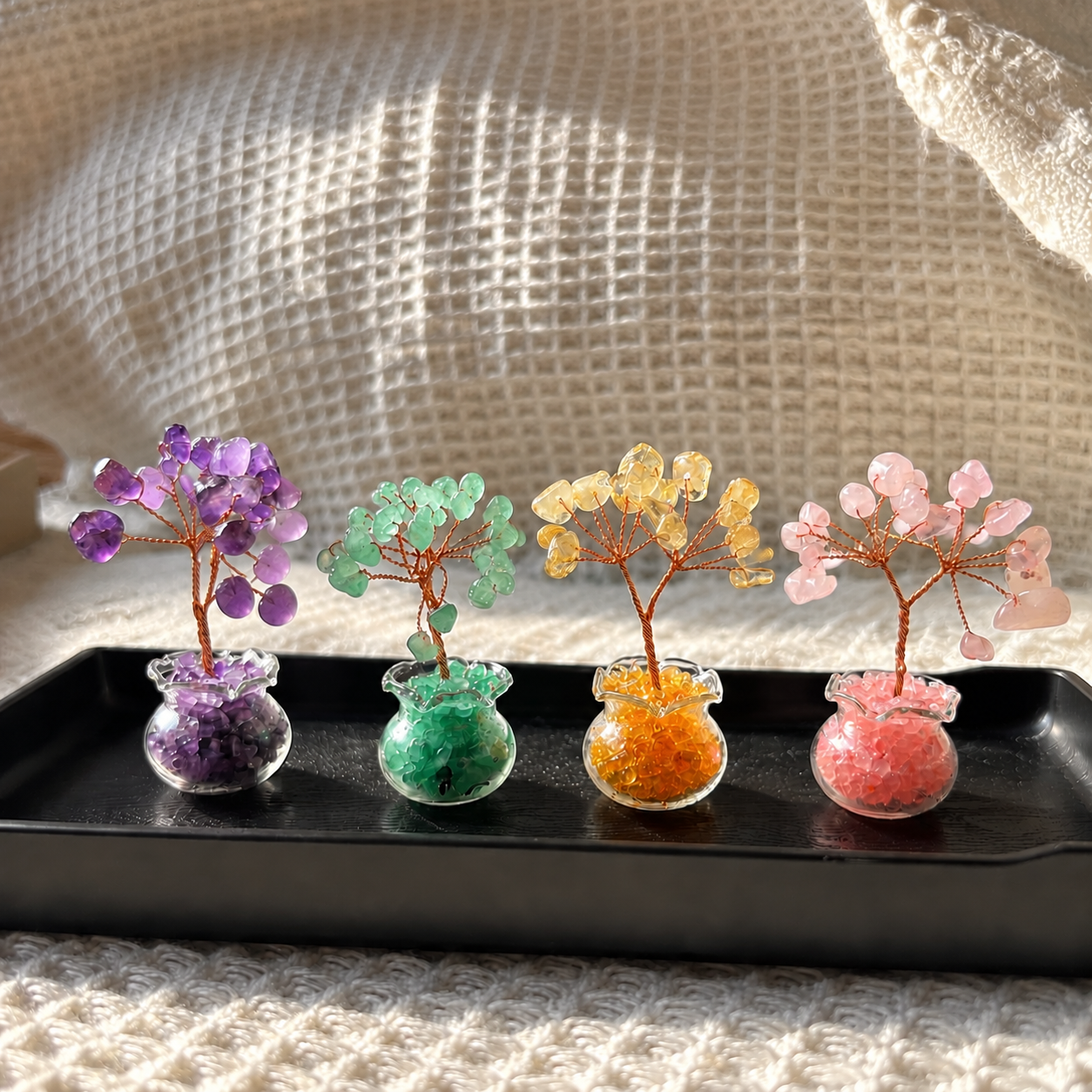 Small Rose quartz amethyst citrine green aventurine chips tree crystal ornament C002