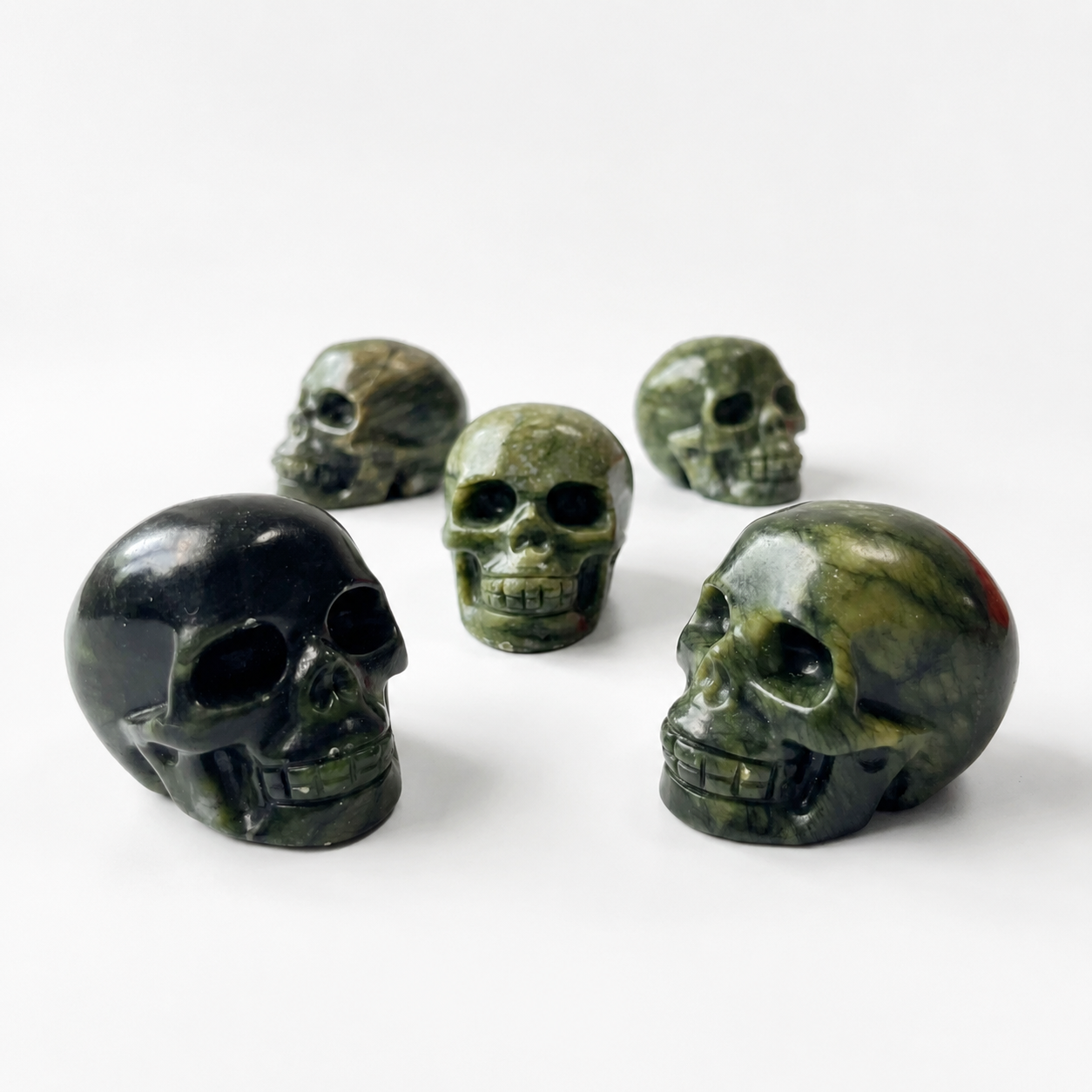 Hand carved green jade skull crystal-C017