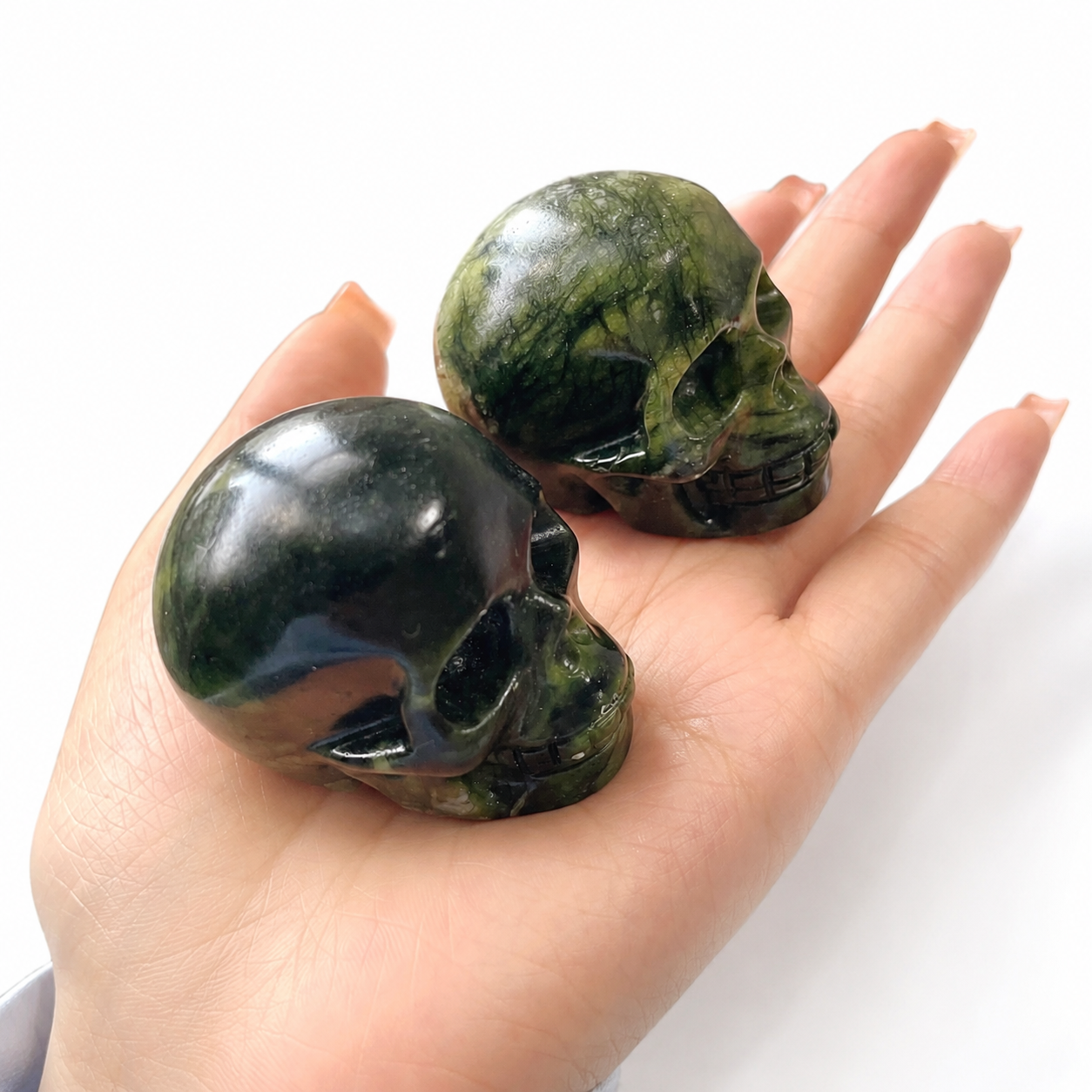 Hand carved green jade skull crystal-C017