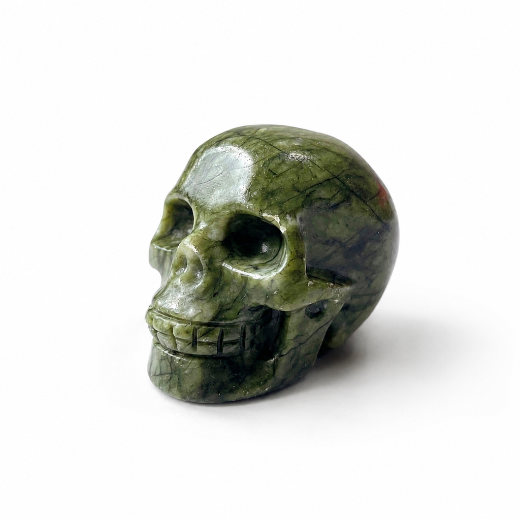 Hand carved green jade skull crystal-C017