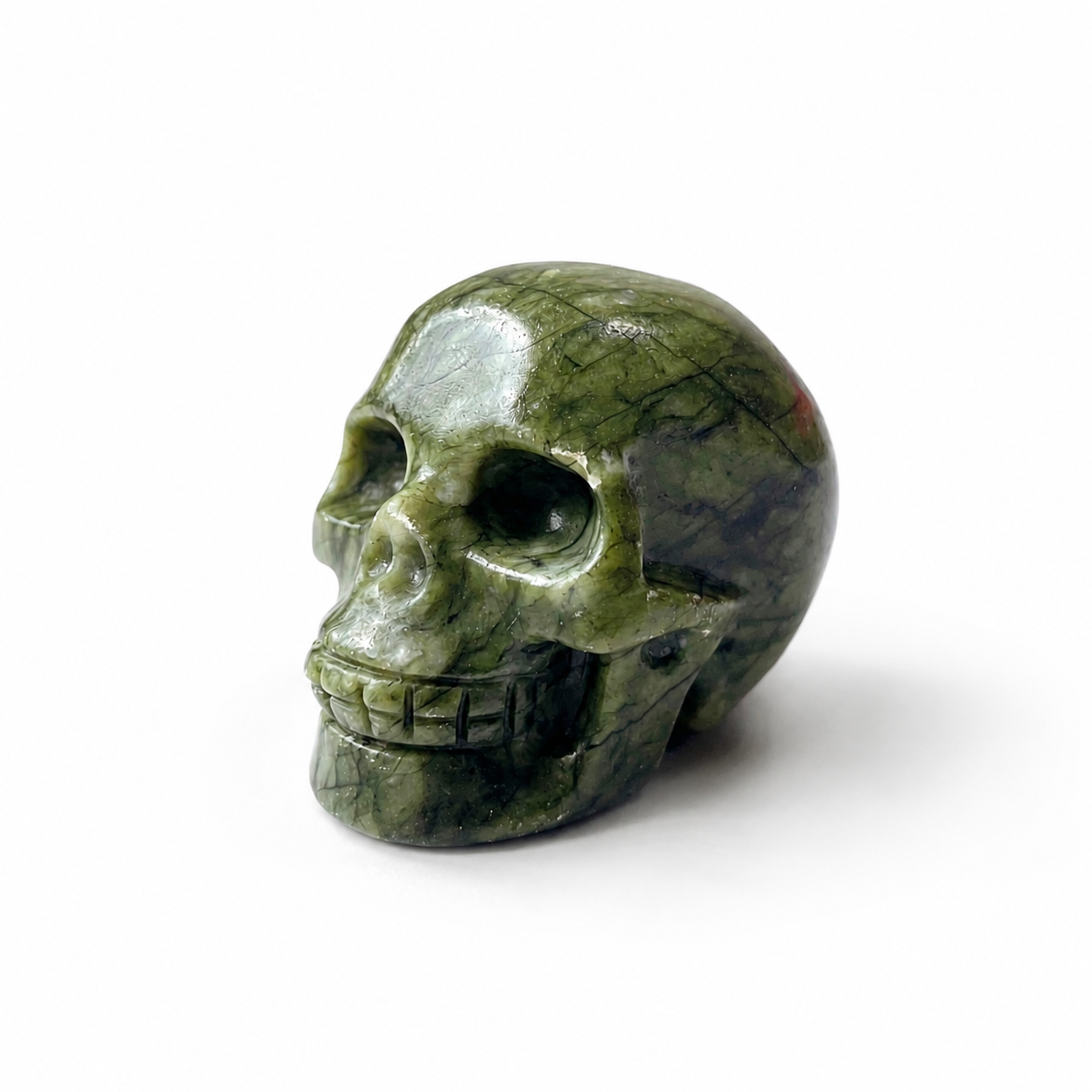 Hand carved green jade skull crystal-C017