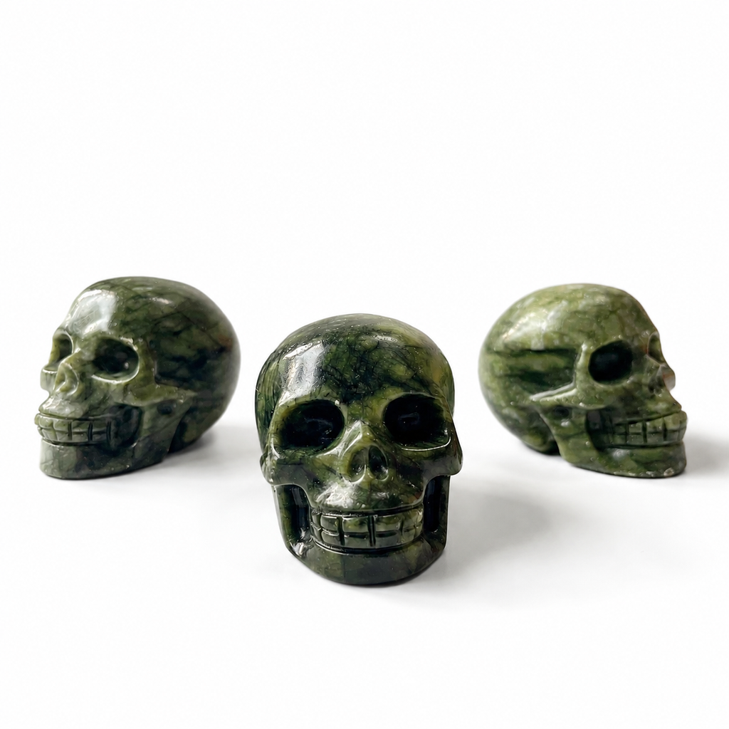 Hand carved green jade skull crystal-C017
