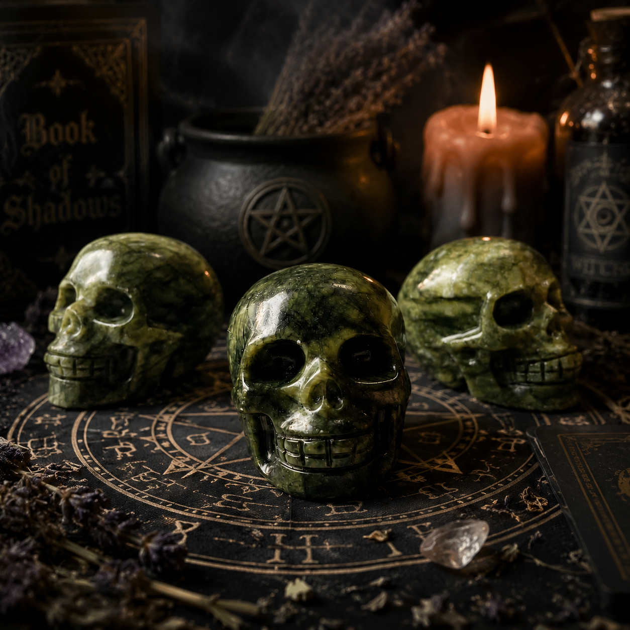 Hand carved green jade skull crystal-C017