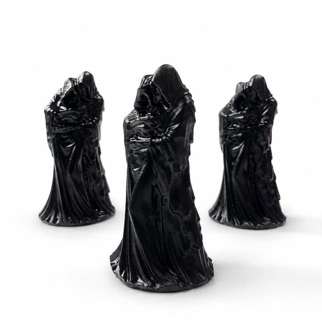 Handmade black obsidian grim reaper crystal carving gothic hooded guardian statue-C023