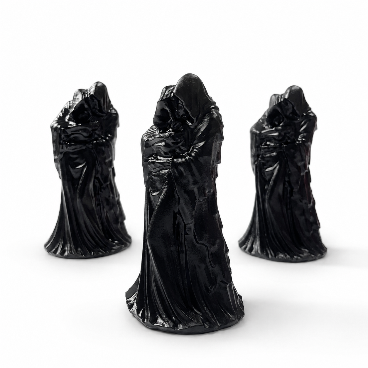 Handmade black obsidian grim reaper crystal carving gothic hooded guardian statue-C023