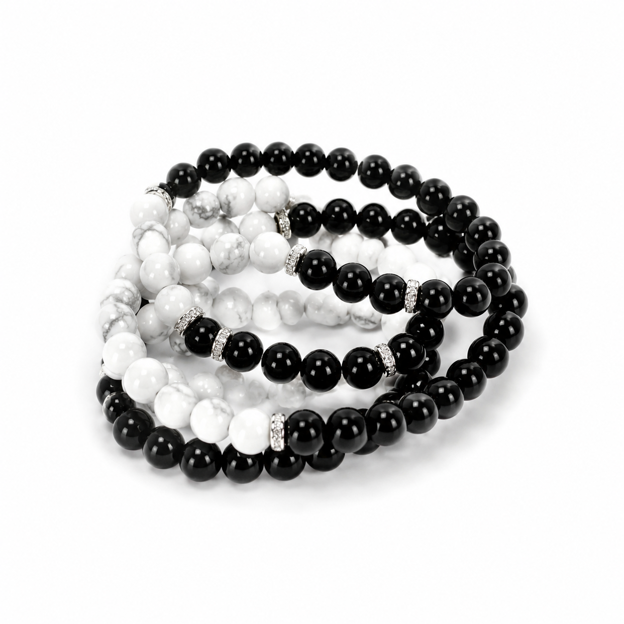 Yin Yang Tai Chi Obsidian Howlite Crystal Bracelet-B010