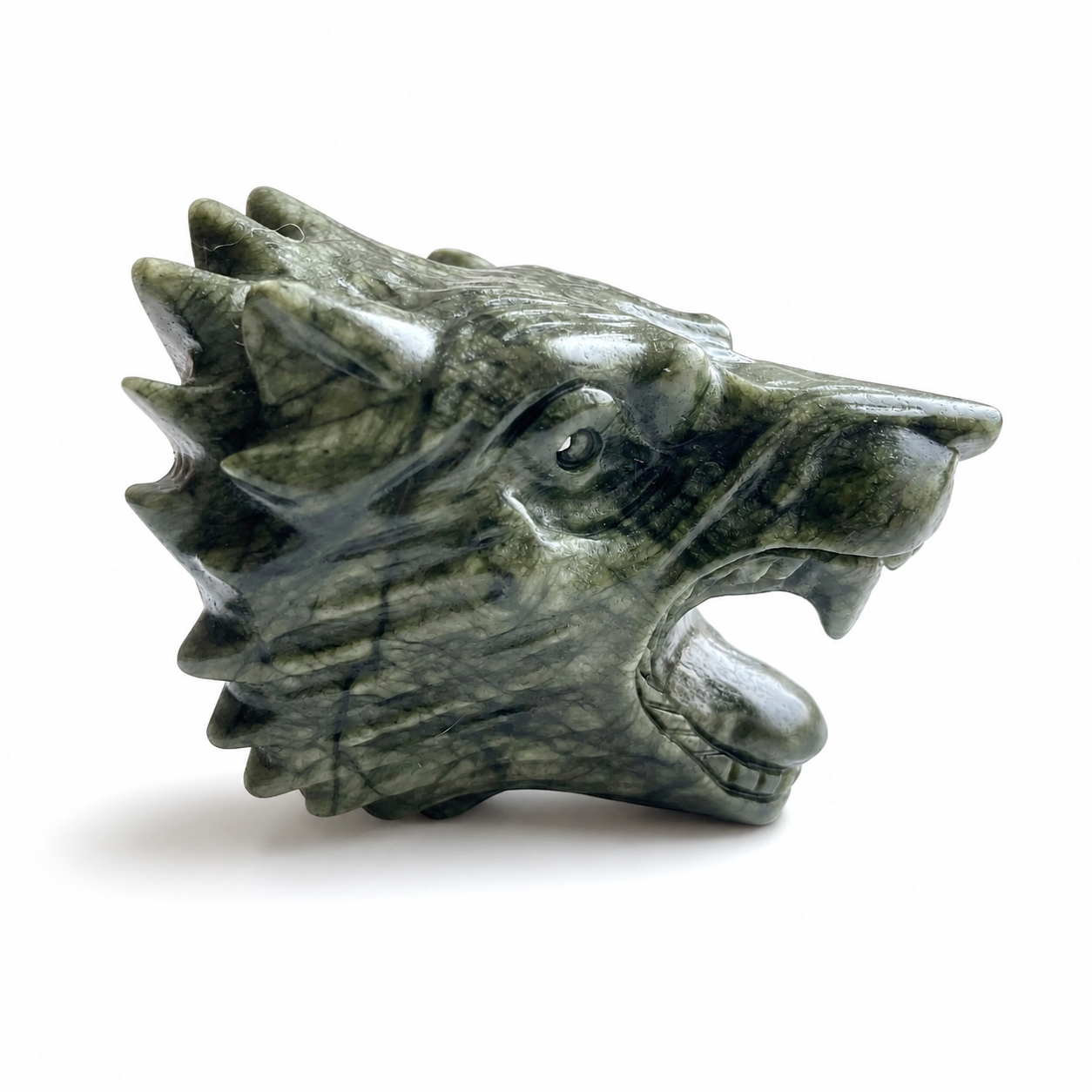 1PC natural green jade wolf head crystal carving-C024