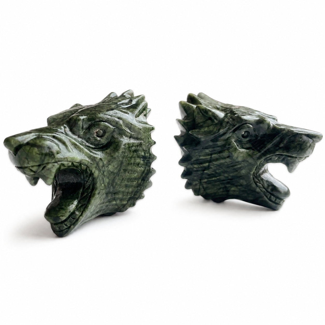 1PC natural green jade wolf head crystal carving-C024