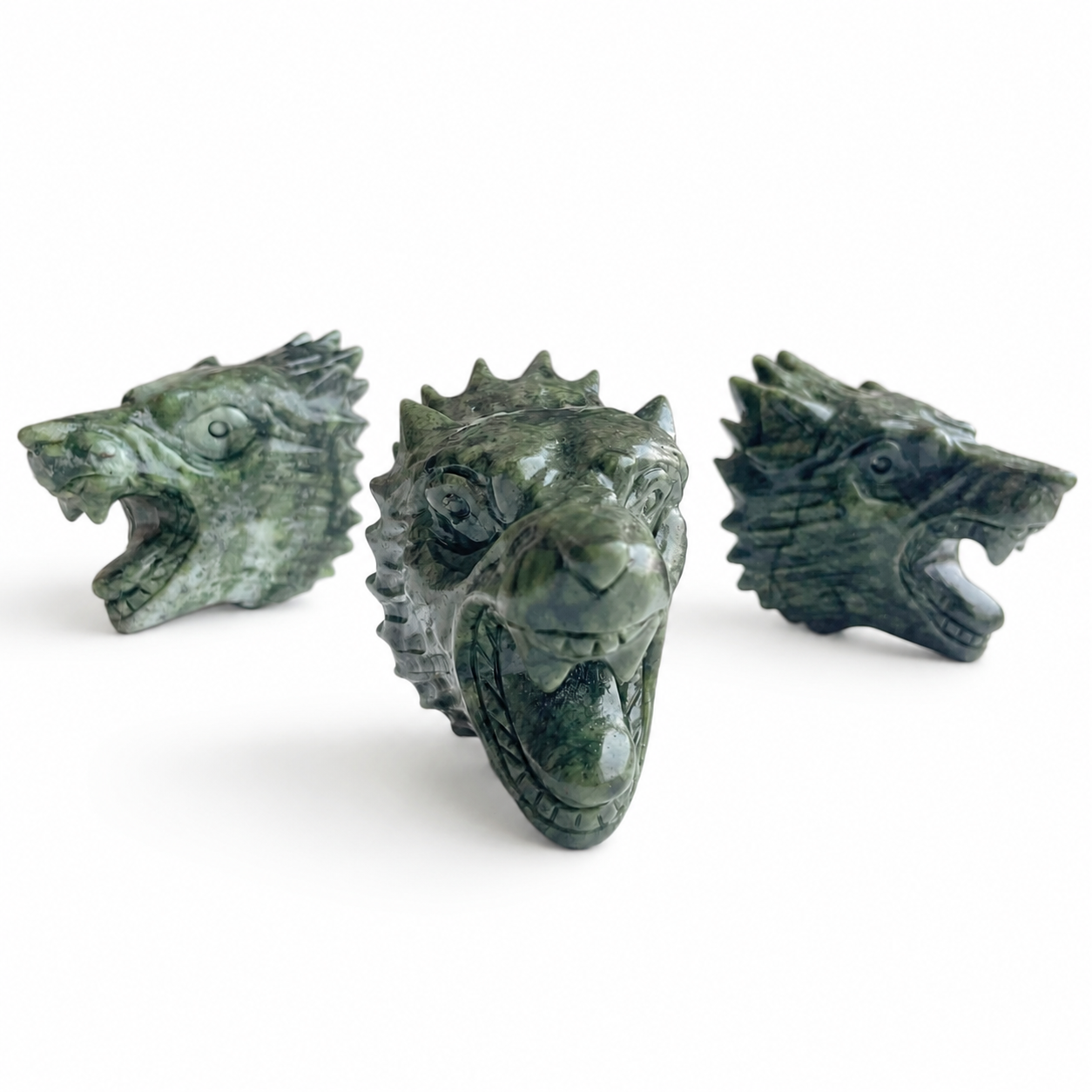 1PC natural green jade wolf head crystal carving-C024