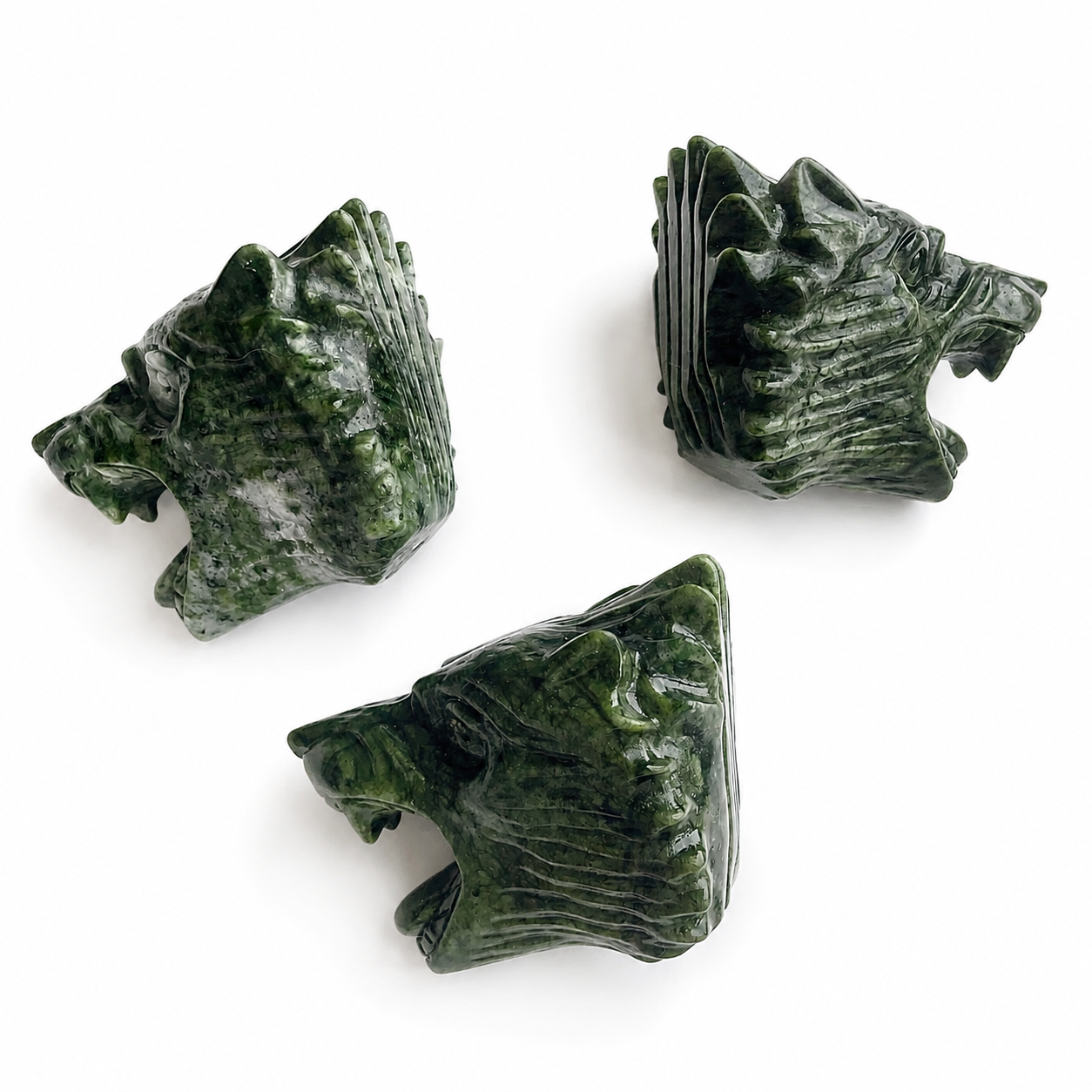 1PC natural green jade wolf head crystal carving-C024