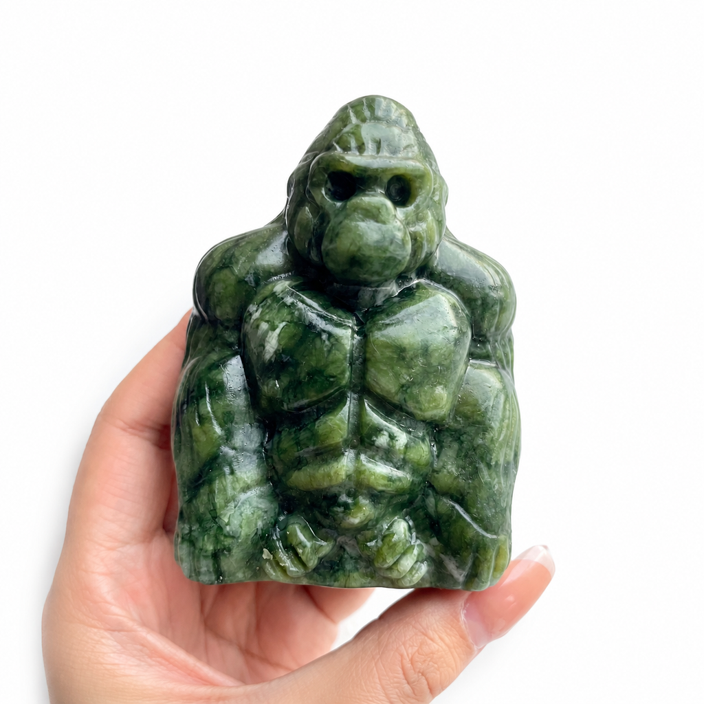 1PC natural green jade muscle gorilla crystal carving-C025