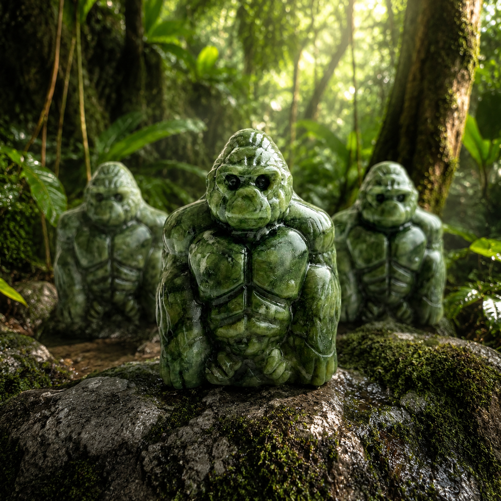 1PC natural green jade muscle gorilla crystal carving-C025