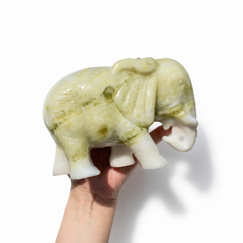 1PC large natural XiuYan Jade  elephant crystal carving-C026