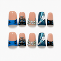Handmade Y2K nude blue cat eye french tip 3D floral short duck Press on nails glossy rhinestone-Deep Sea A075