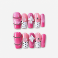 Handmade barbie pink cat eye french nails polka dot 3D flower press on nails medium coffin-Sweet Dot A081