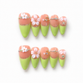 Handmade nude green french press on nails 3D flower floral nail set medium almond-Daisy Glow A082