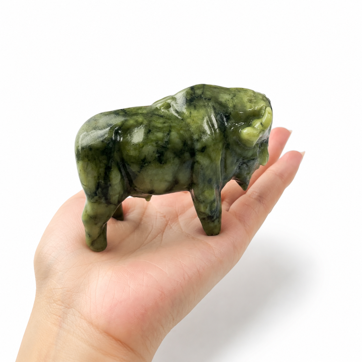 1PC natural green jade bison crystal carving-C013