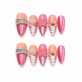 Handmade Medium Almond Nails Pink Cat Eye Press On Nails With 3D Flower-Rosy Pop A090