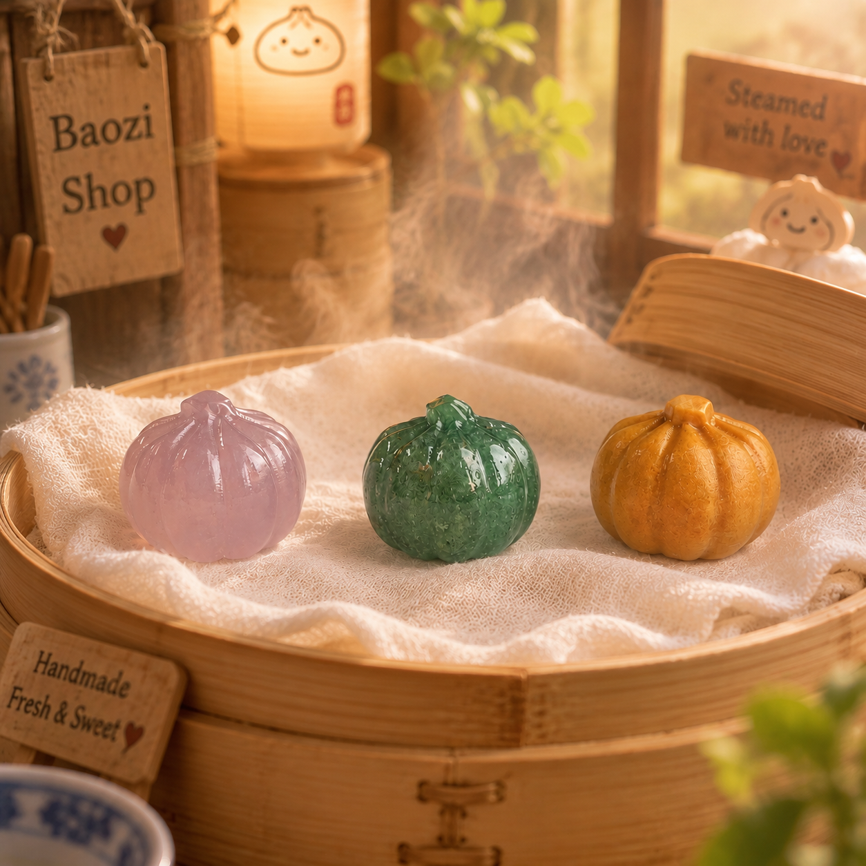 Multi-material handmade baozi crystal carving-C046