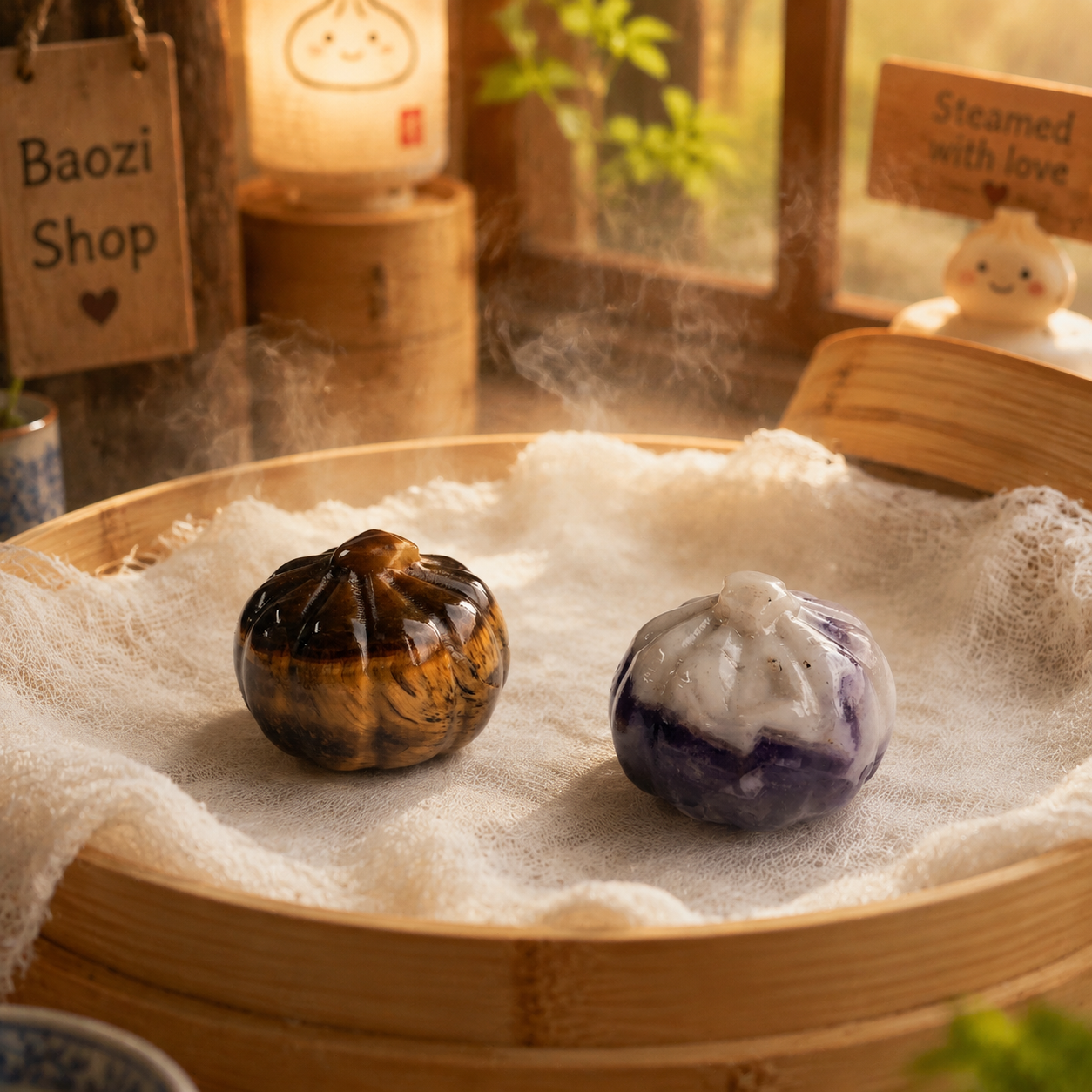 Multi-material handmade baozi crystal carving-C046