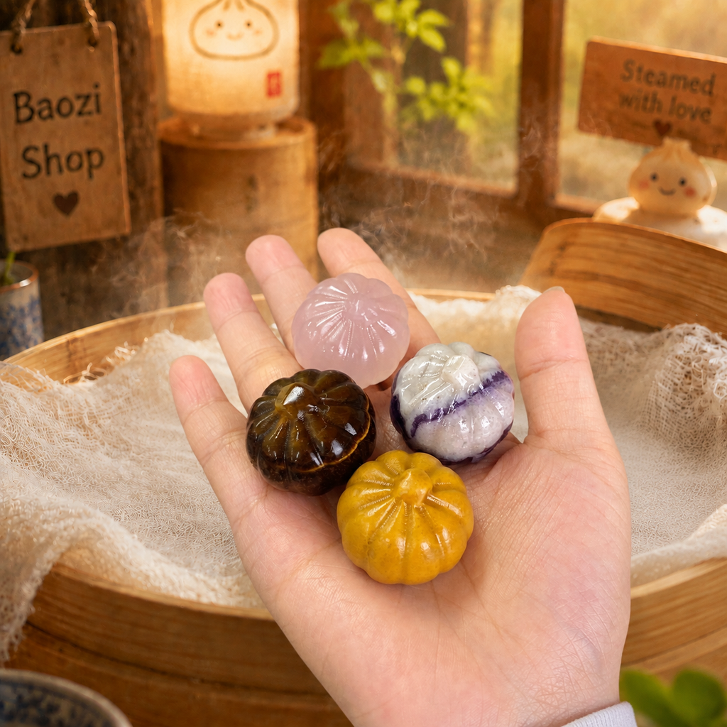 Multi-material handmade baozi crystal carving-C046