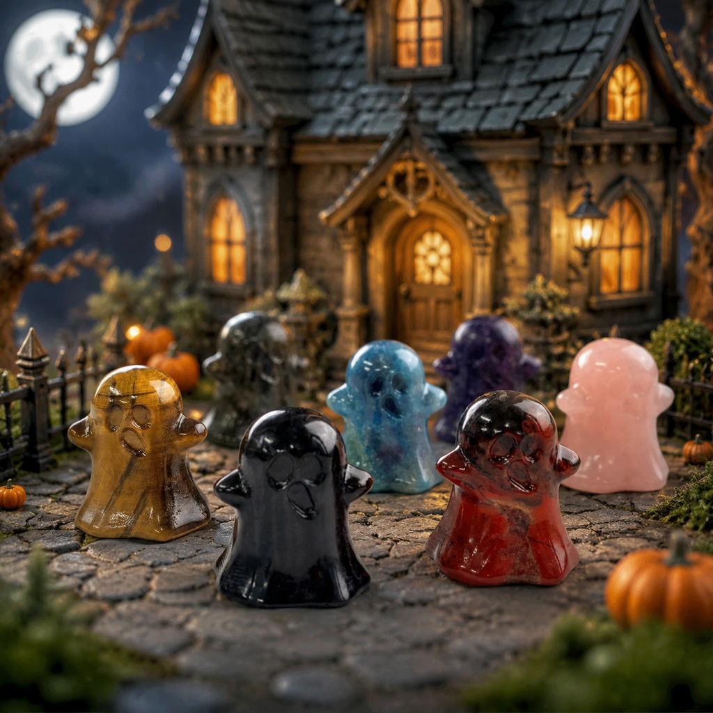 Multi-material handmade Cute ghost crystal carving-C047