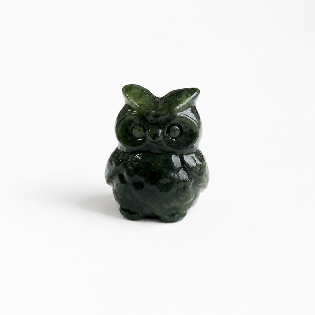 Multi-material handmade cute small owl carving-C048