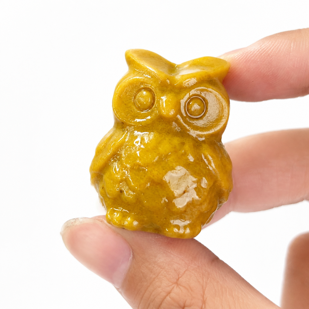Multi-material handmade cute small owl carving-C048