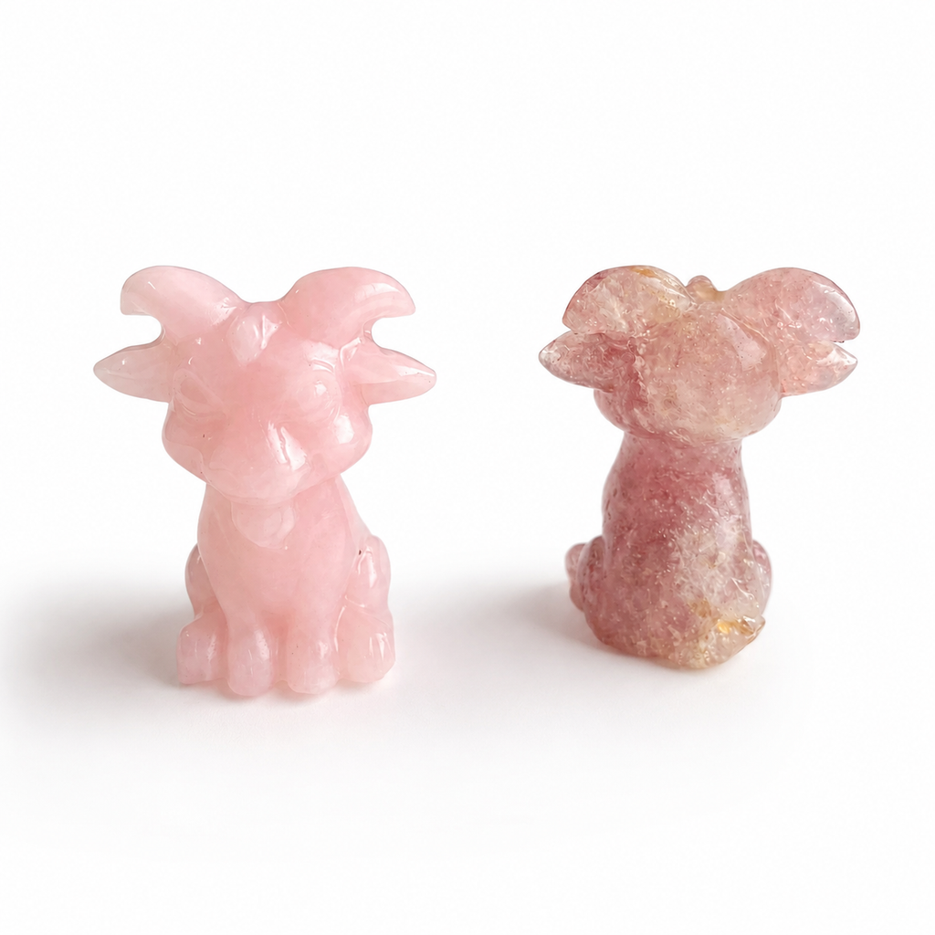 Multi-material handmade Cute Horned Goat crystal carving-C049