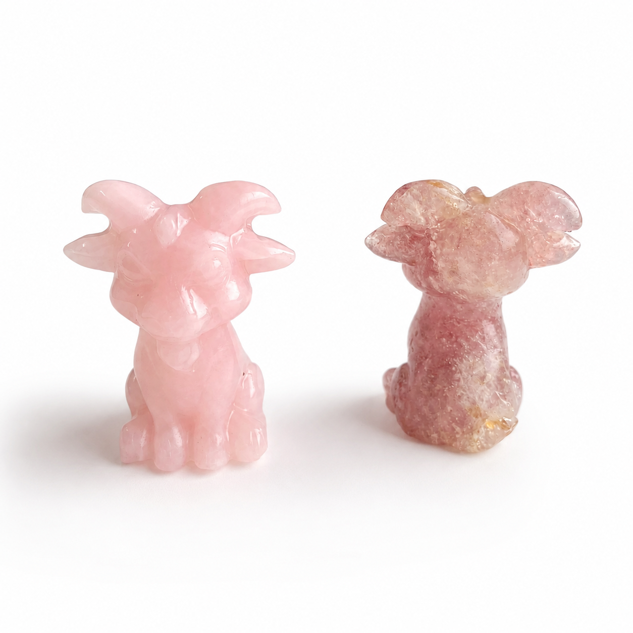Multi-material handmade Cute Horned Goat crystal carving-C049