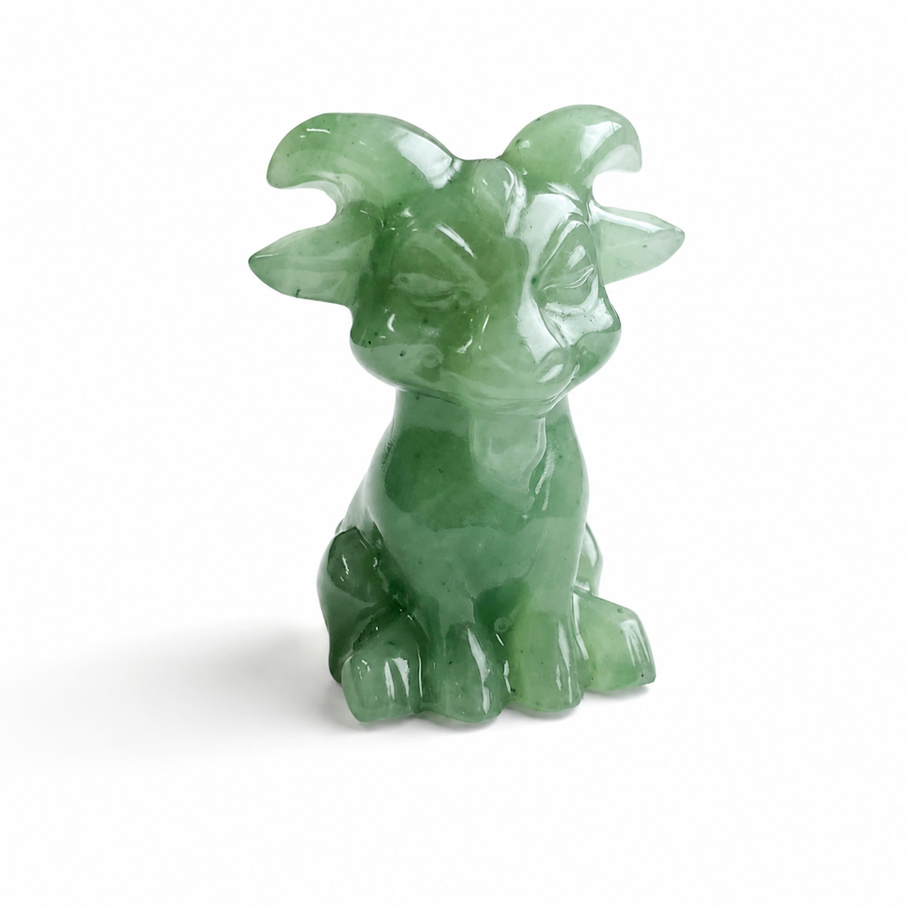 Multi-material handmade Cute Horned Goat crystal carving-C049