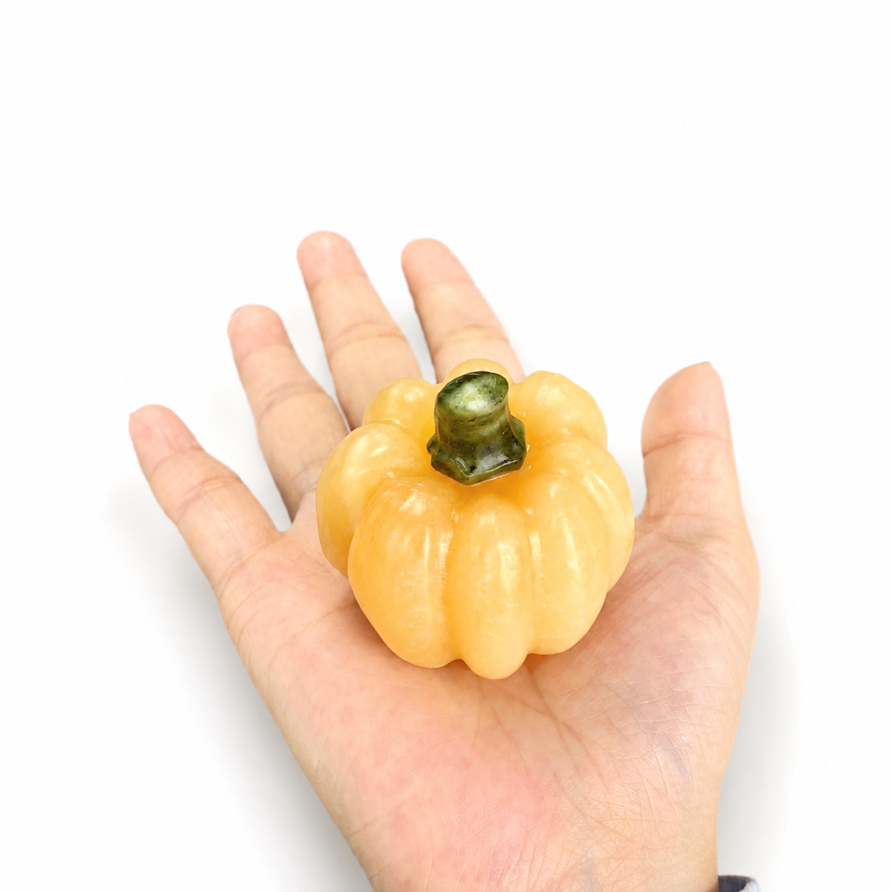 Handmade yellow calcite pumpkin crystal carving-C051