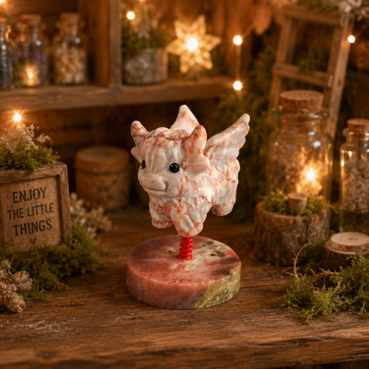 Multi-material handmade cute car spring ornament flying bison carving-C055