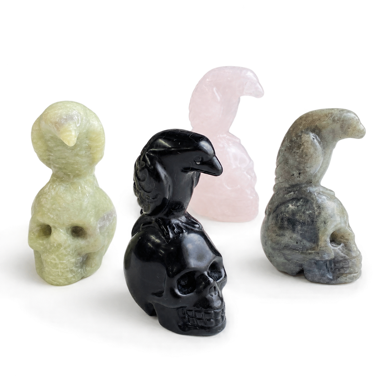Multi-material crystal raven skull carving gothic crystal figurine-C057