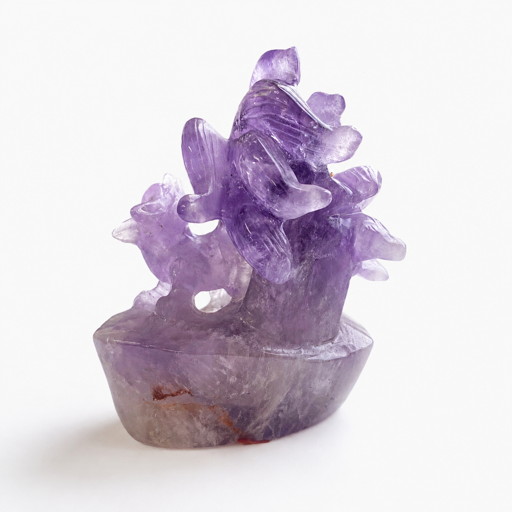 Unique 1pc crystal amethyst nine-tailed fox carving-U001