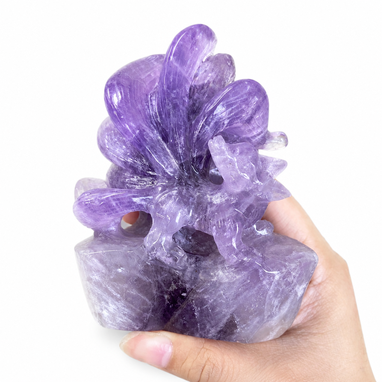Unique 1pc crystal amethyst nine-tailed fox carving-U001
