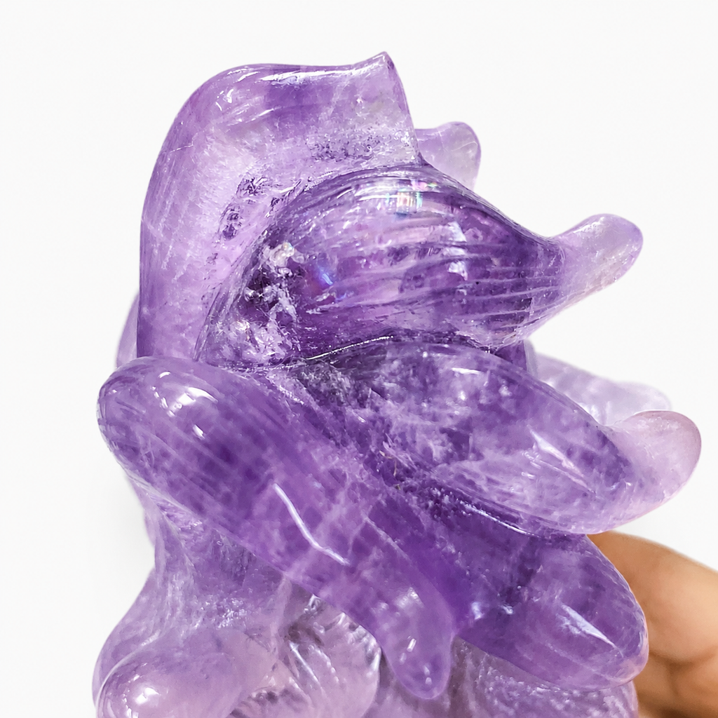 Unique 1pc crystal amethyst nine-tailed fox carving-U001