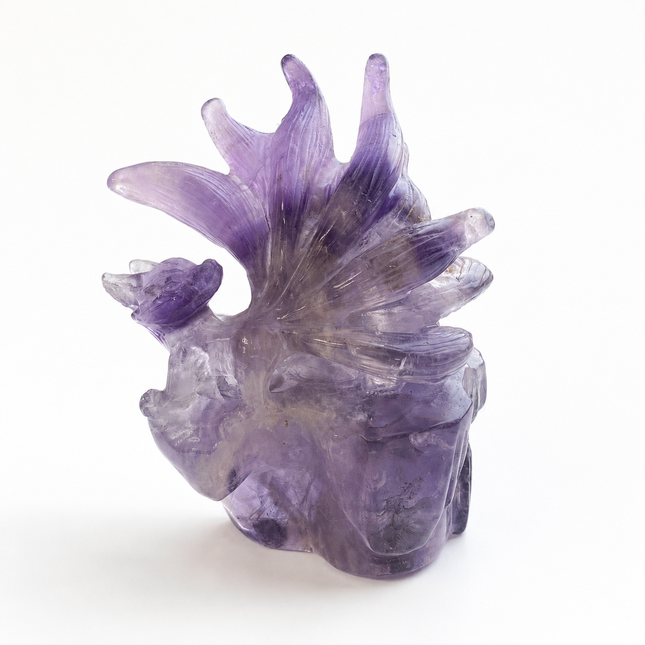 Unique 1pc crystal amethyst nine-tailed fox carving-U002