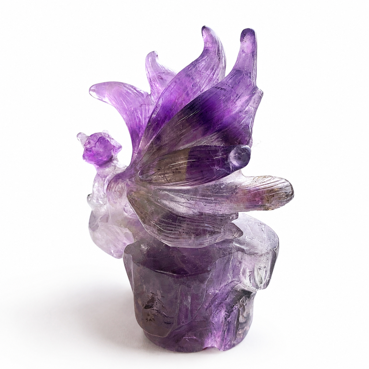 Unique 1pc crystal amethyst nine-tailed fox carving-U002