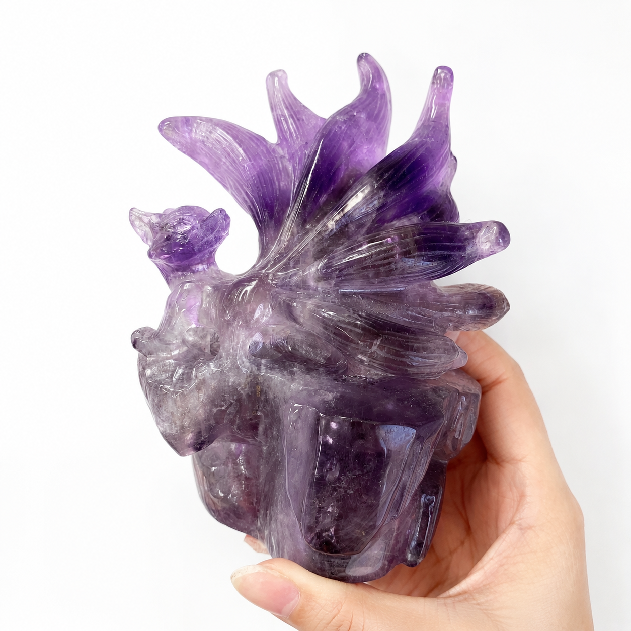 Unique 1pc crystal amethyst nine-tailed fox carving-U002