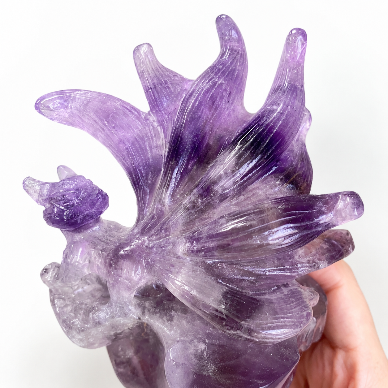 Unique 1pc crystal amethyst nine-tailed fox carving-U002