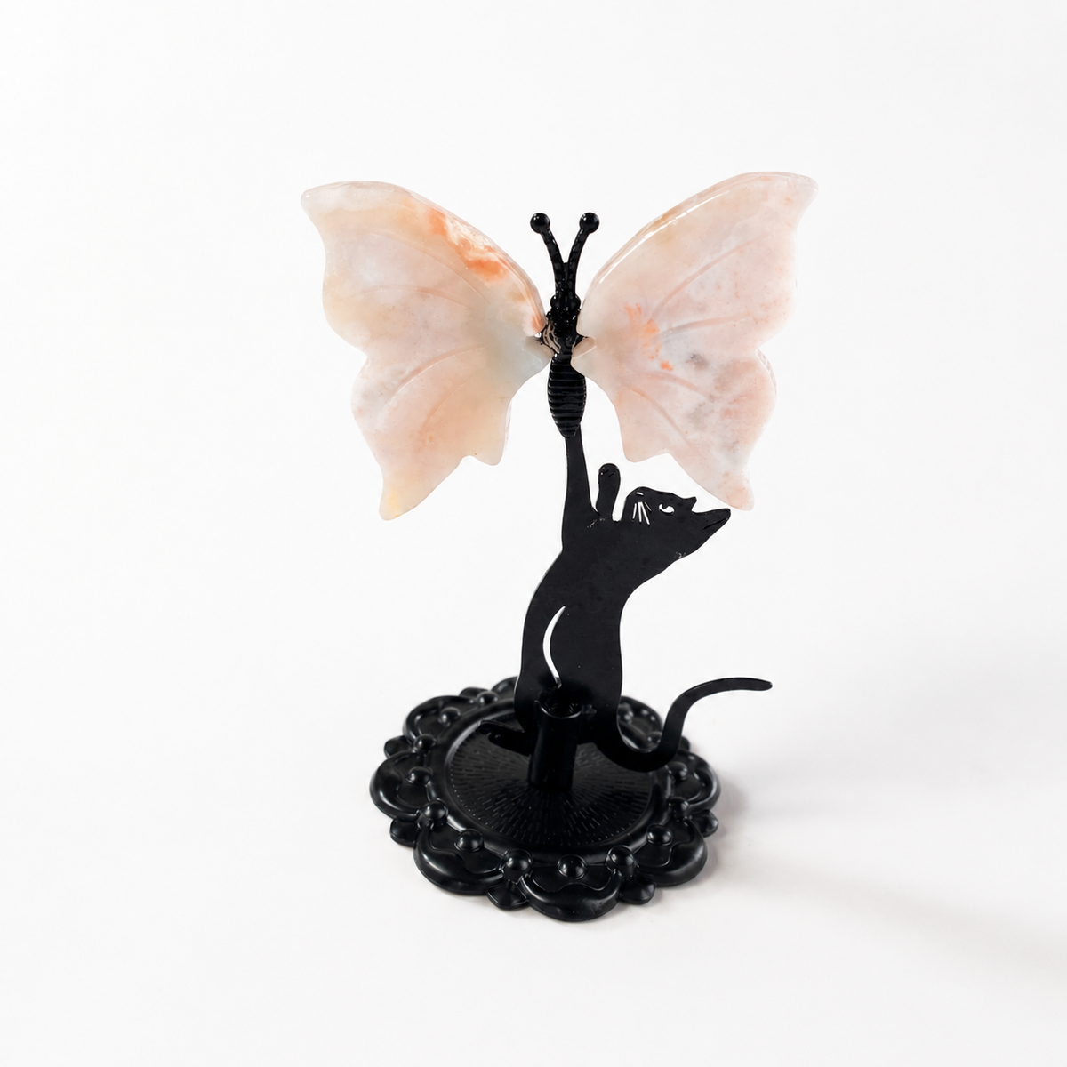 Crystal Butterfly Wing Carving with Cat Metal Stand (Mixed Materials)-C065